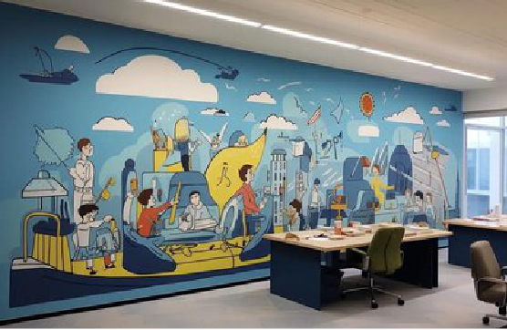 台前办公室墙绘的特点。