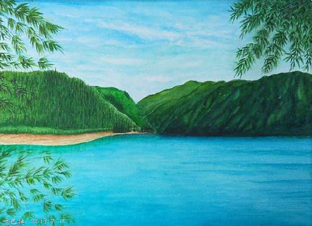 台前在墙绘中，如何绘画绿水青山？