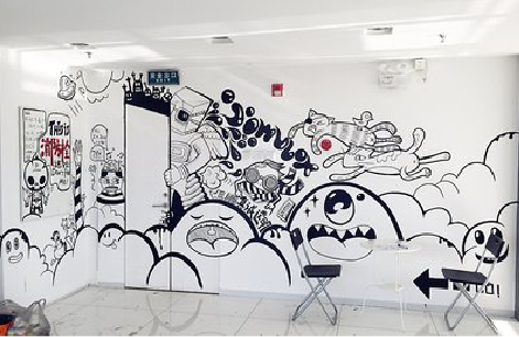 台前手绘墙并非传统涂鸦。